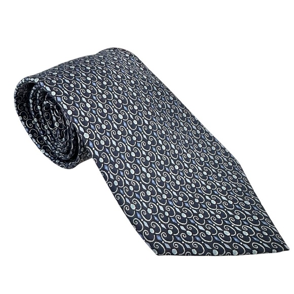 Authentic HERMES 100% Silk Blue & White Swirl Design Men’s Neck Tie - Picture 6 of 8